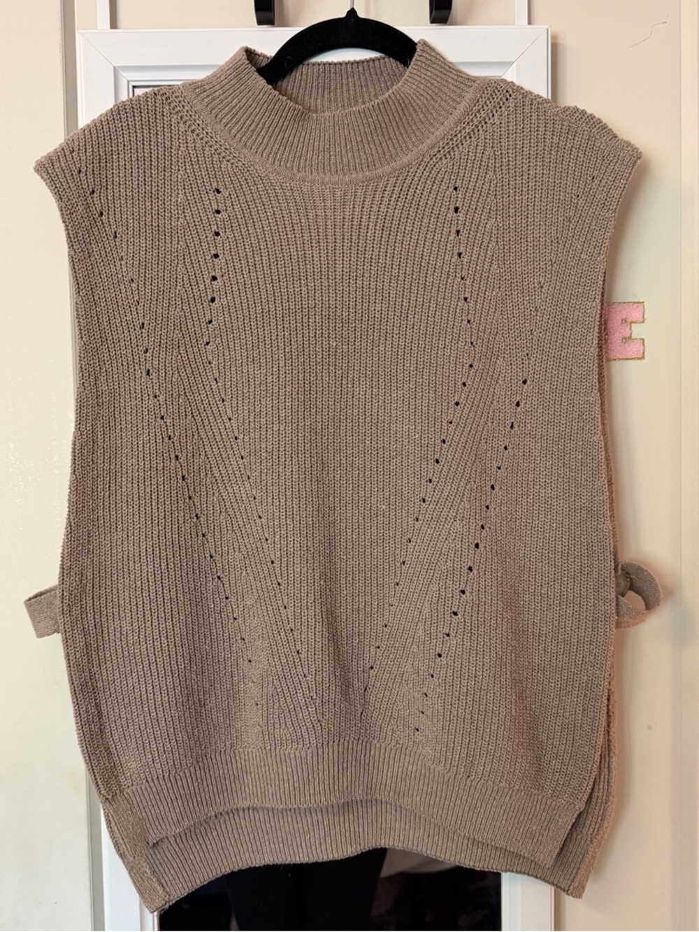 Pilcro Ribbed Mock Neck Sweater Vest in Taupe Brown